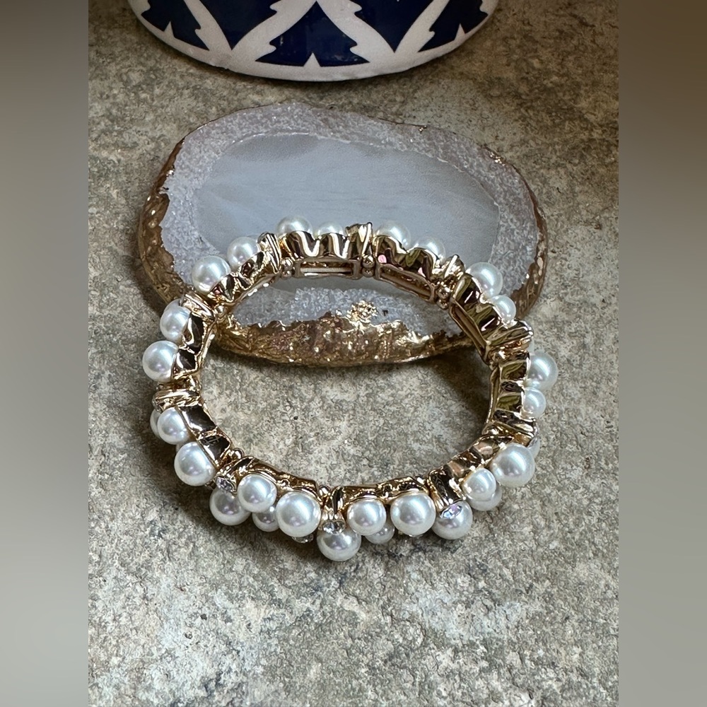 INC Gold Faux Pearl Stretch Bracelet